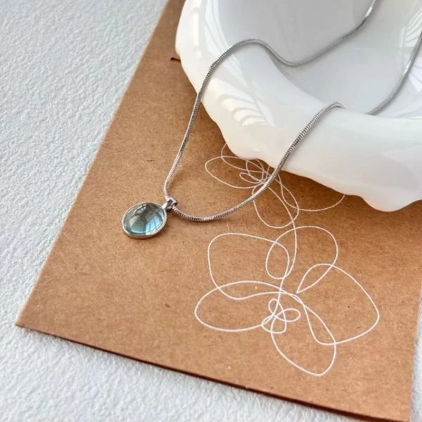 Misty Blue Oval Pendant Necklace Carousel 6