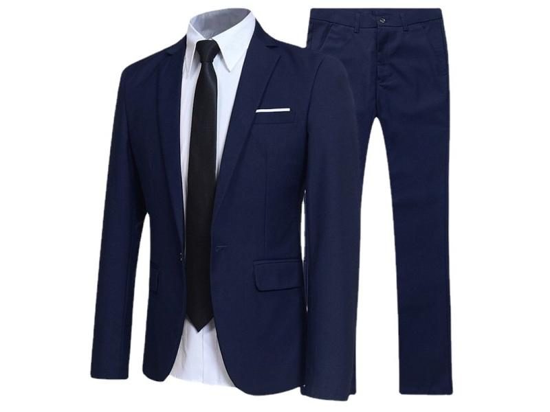 Men Blazers Sets Pieces Formal Wedding Suits Blue Coats