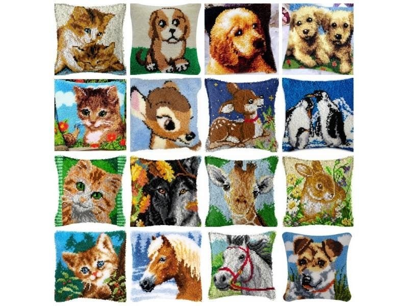 New Cat Giraffe Dog Series Latch Hook Mat Kits Embroidery DIY Button Pad Carousel 2