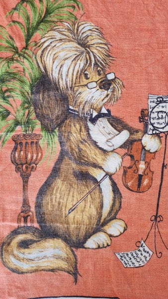 ~" Dunmoy Dog With A Fiddle Pure Irish Linen Vintage Tea Towel "~ Carousel 2