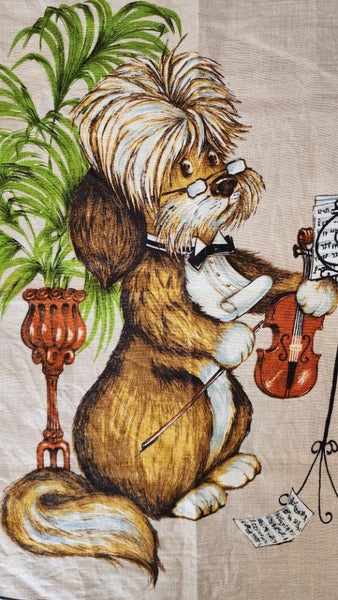 ~" Dunmoy Dog With A Fiddle Pure Irish Linen Vintage Tea Towel "~ Carousel 2