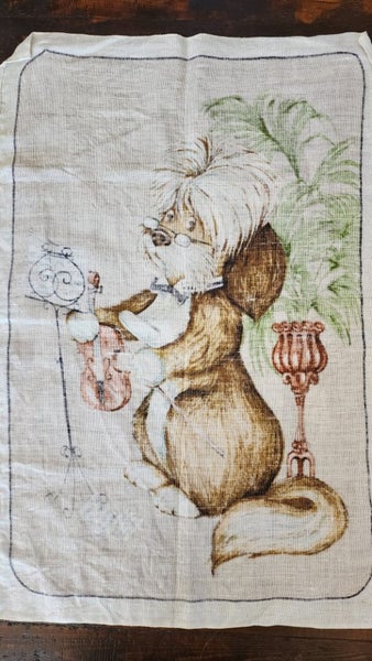 ~" Dunmoy Dog With A Fiddle Pure Irish Linen Vintage Tea Towel "~ Carousel 8