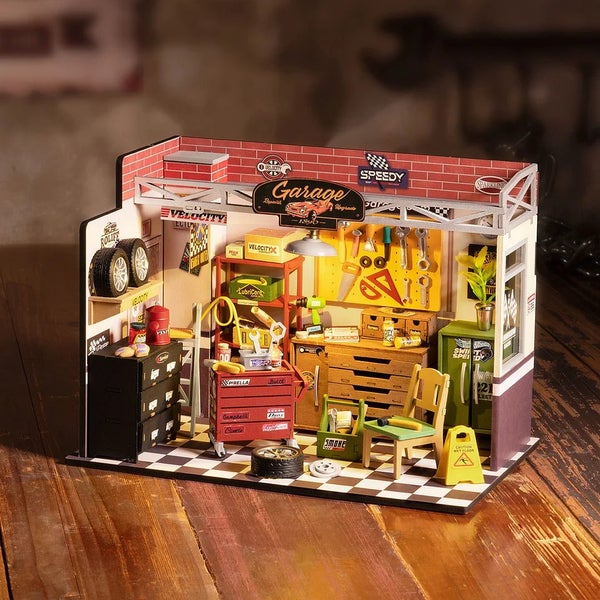 Robotime Rolife Garage Workshop DIY Miniature House Kit DG165 Carousel 2