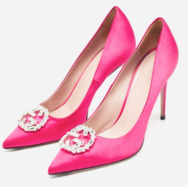 Pink Gucci Satin Heels Carousel 1