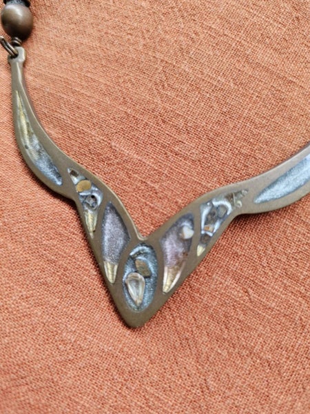 Vintage Modernist Brass and Shell Collar Necklace Carousel 2
