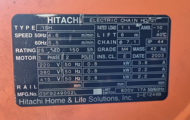 Hitachi 1t 6 meter chain hoist Carousel 2