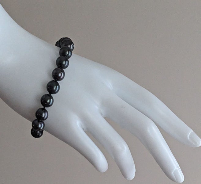 9mm Tahitian Sea Peacock Black Green Round Pearl Bracelet 20cms Carousel 1