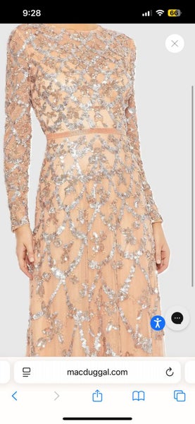 Pink Embellished Illusion High Neck Long Sleeve A Line Gown Carousel 2