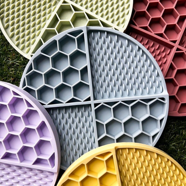 Elosung 2 Pcs Pink Honeycomb Pet Slow Feeder Bowl Anti Choke Silicone Lick Mat W Carousel 2