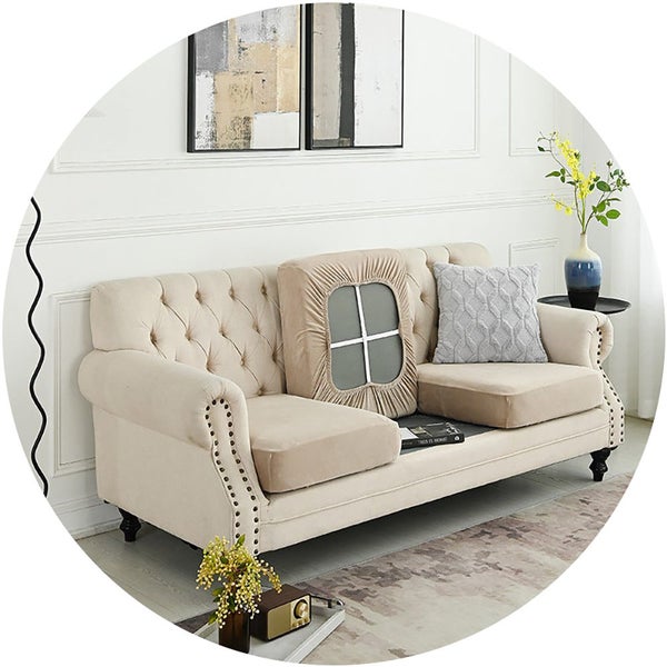 Elosung 2 Pcs Khaki Elegant Polyester Sofa Cover Full Protection Against Cat Scr Carousel 1