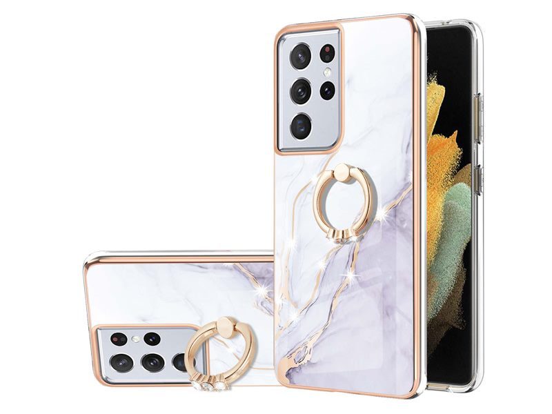 Finger Ring Kickstand Case Cover for Samsung Galaxy S21 Ultra Marble Carousel 1