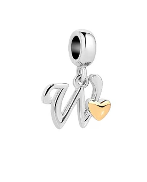 Sterling Silver Letter "W" Charm - Fit's Pandora Bracelet Carousel 1