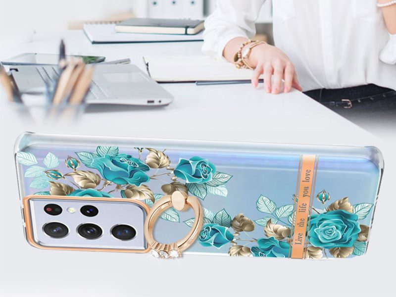 Finger Ring Kickstand Case Cover for Samsung Galaxy S21 Ultra Flower Carousel 2