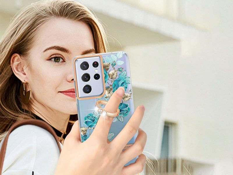 Finger Ring Kickstand Case Cover for Samsung Galaxy S21 Ultra Flower Carousel 3