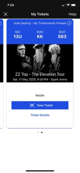 2 tickets to ZZ TOP The Elevation tour Sat 17 May Carousel 1