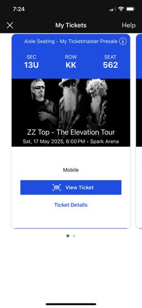 2 tickets to ZZ TOP The Elevation tour Sat 17 May Carousel 2