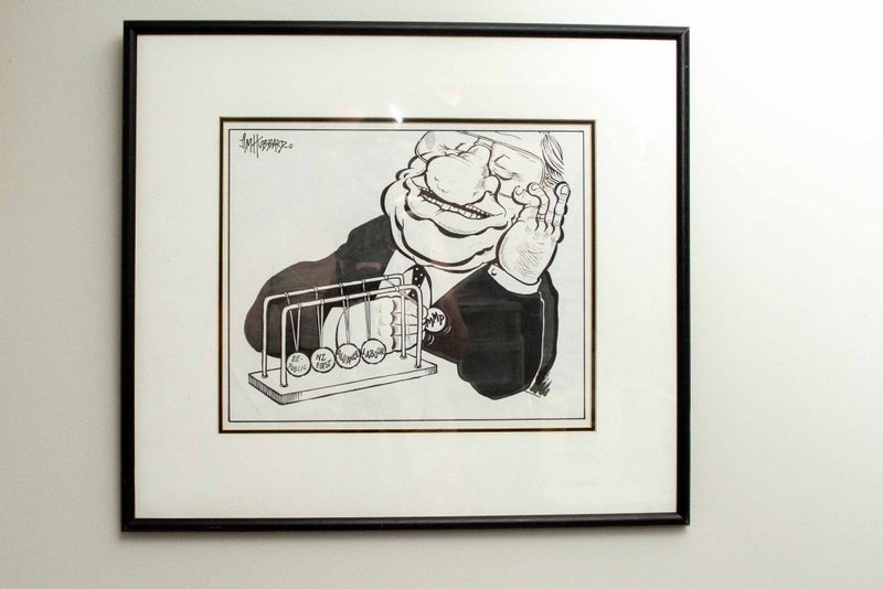 Original art: political cartoon by Jim Hubbard featuring PM Jim Bolger Carousel 1