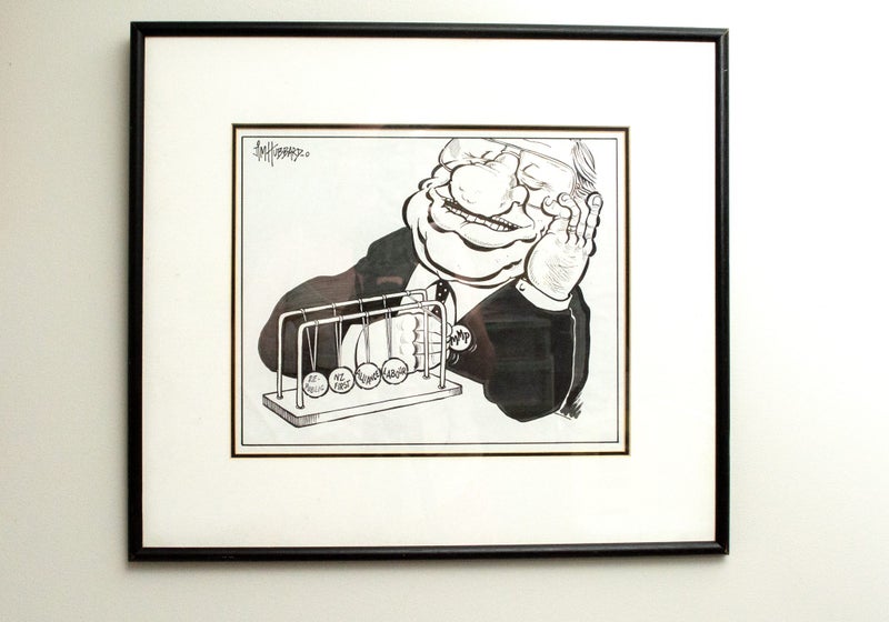 Original art: political cartoon by Jim Hubbard featuring PM Jim Bolger Carousel 4
