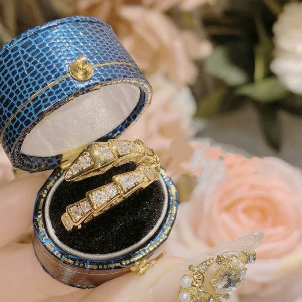 Golden Sparkling Serpent-Inspired Wrap Ring adjustable size Carousel 1