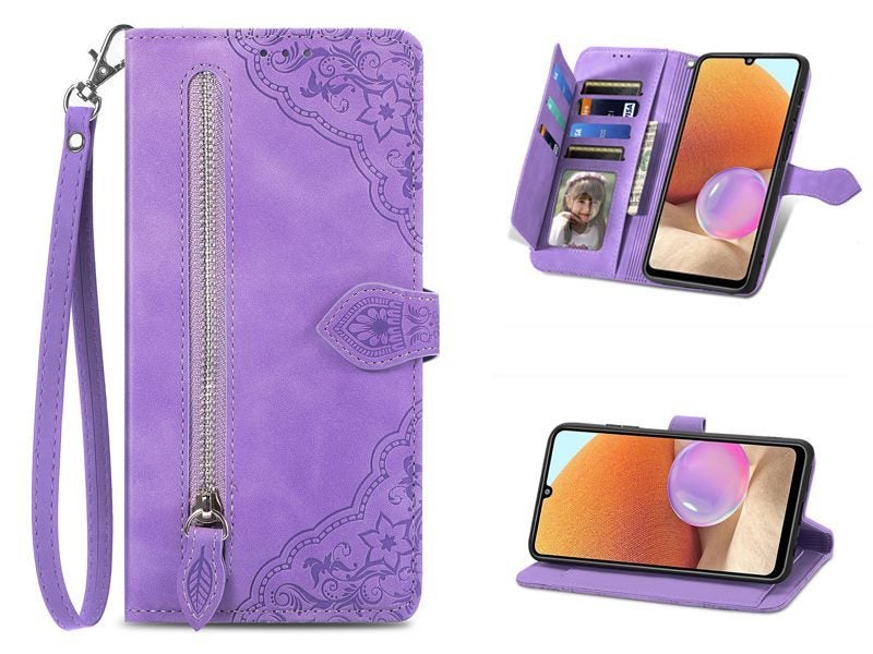 PU Leather Stand Wallet Case Cover for Samsung Galaxy A32 4G with Wrist Strap Carousel 1