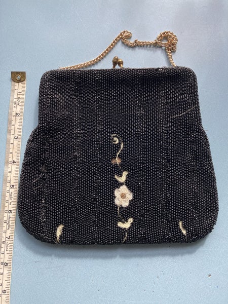 Antique Josef Black Bead and Embroidered Floral Bag62864727004803111