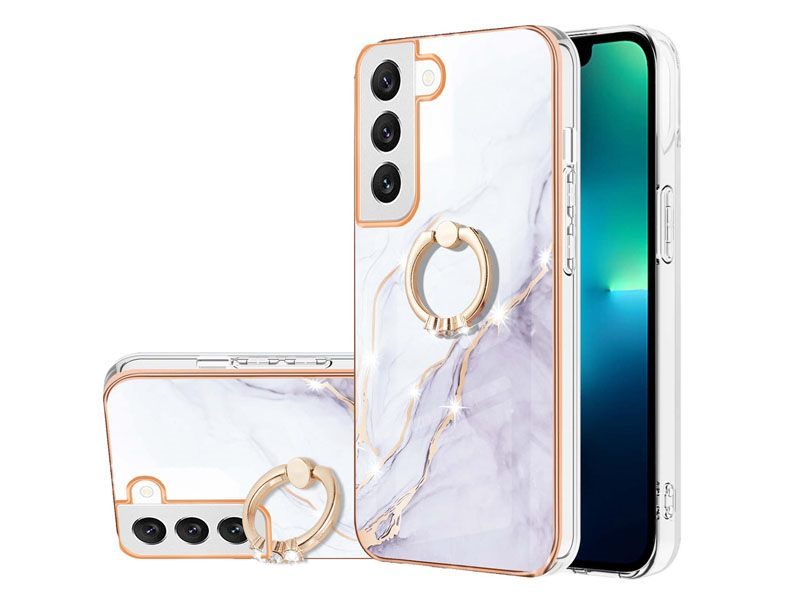 Finger Ring Kickstand Case Cover for Samsung Galaxy S22 Marble Carousel 1