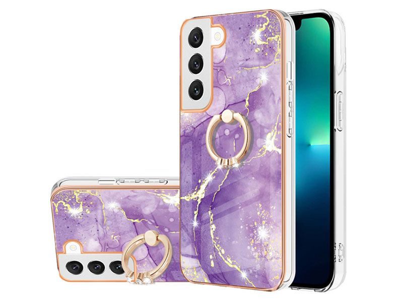 Finger Ring Kickstand Case Cover for Samsung Galaxy S22 Marble Carousel 1