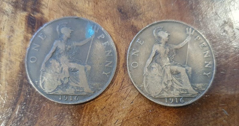 UK 1916 Penny Recessed Ear Broken Tooth Variety Carousel 3