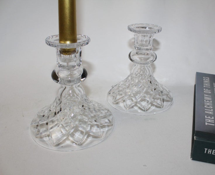 +++ EXQUISITE (2) GLASS/CRYSTAL CANDLE HOLDERS +++ Carousel 1
