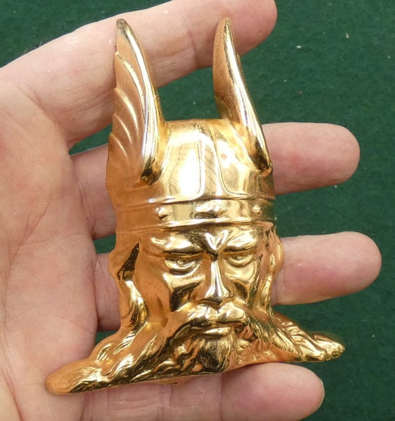 REAL 1950's VIKING Bonnet Ornament ROVER Norseman GOLD PLATED Viking Warrior Carousel 1