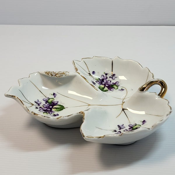 Vintage Napco Japan Leaf Shape floral Dish Gold Rim62941446473985112