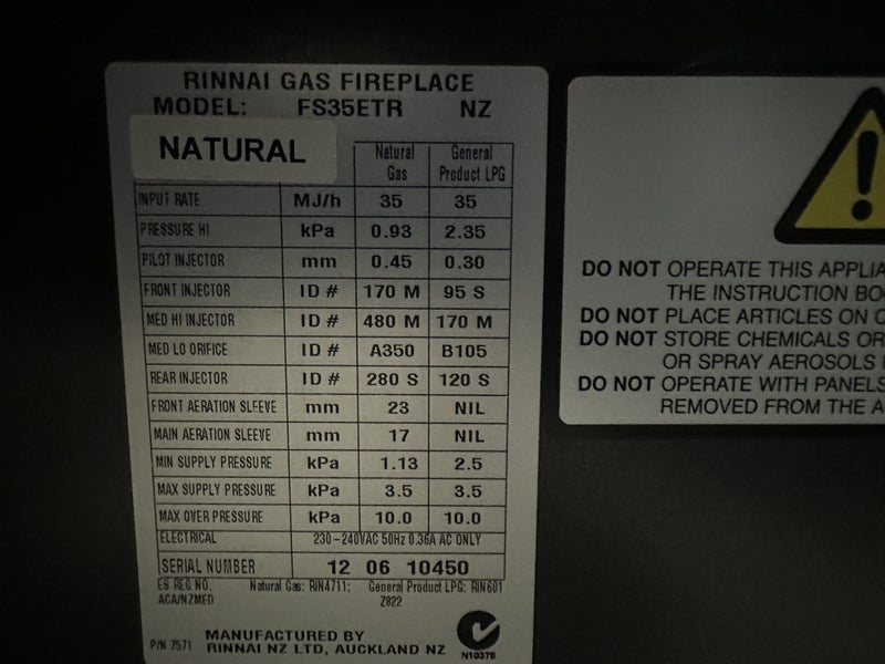 Freestanding Rinnai gas fire plus flue Carousel 9
