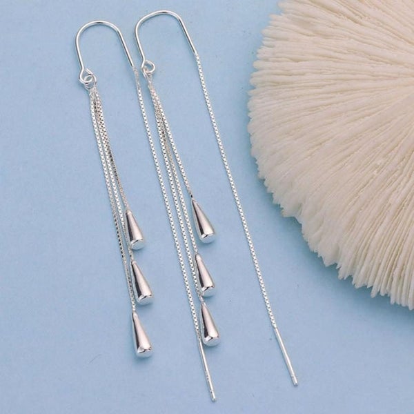 925 Sterling Silver Thread-Through Earrings | 70mm | Gift Boxed63617627431426112