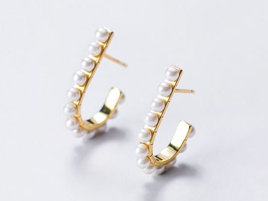 Yellow Gold Plated Sterling Silver Shell Pearl Stud Earrings Carousel 1