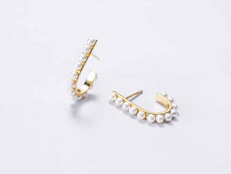 Yellow Gold Plated Sterling Silver Shell Pearl Stud Earrings Carousel 2