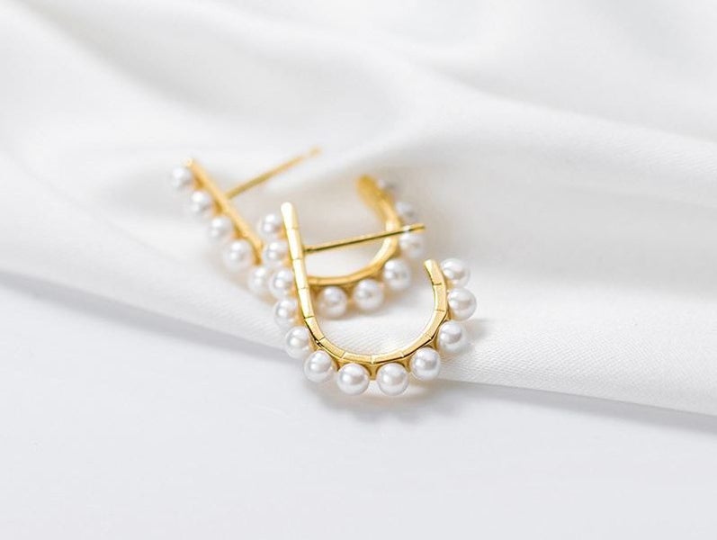 Yellow Gold Plated Sterling Silver Shell Pearl Stud Earrings Carousel 3