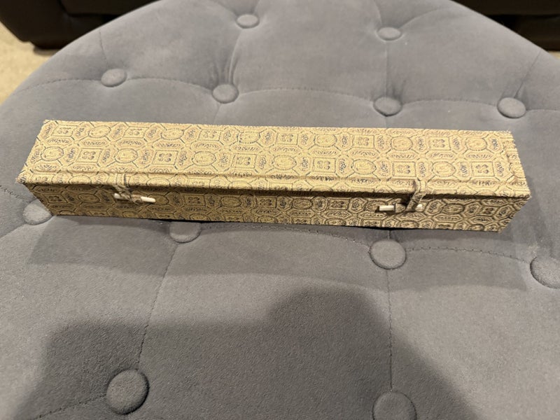 Antique Pair of Hand Carved Bone Sewing Needles in Silk Case Carousel 1