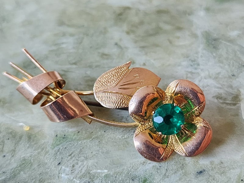 Vintage 9ct Gold Green Gemstone Brooch Jewellery $1 Reserve Carousel 1