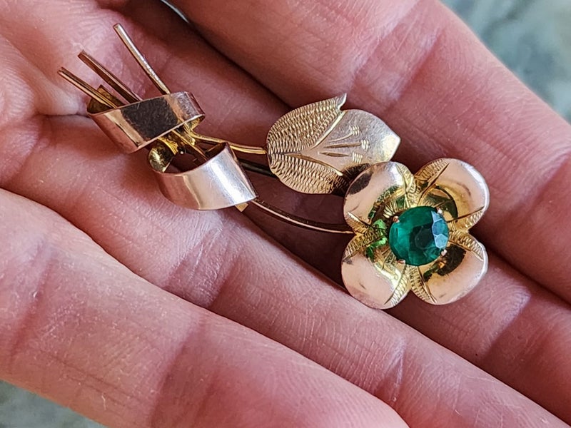 Vintage 9ct Gold Green Gemstone Brooch Jewellery $1 Reserve Carousel 2