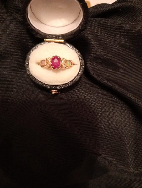 Ruby + Diamonds + Opals Ring 14 carat gold Carousel 1