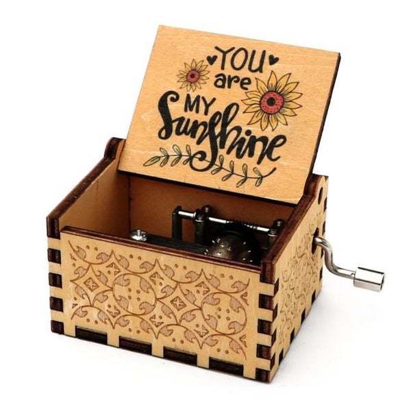 Your My sunshine Sun Flower Music Box Hand Crank Carved Wooden Musical Box Carousel 1