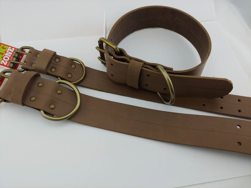 Taurus Genuine Leather Dog Collar Large 57cm - Buffed Brown Brass Buckle Carousel 2