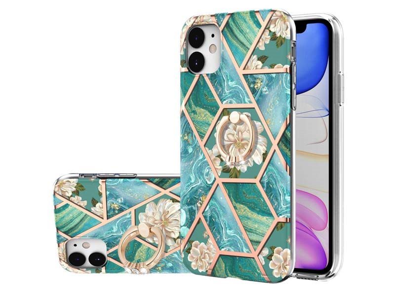Finger Ring Kickstand Case Cover for iPhone 11 Marble & Flower Carousel 1