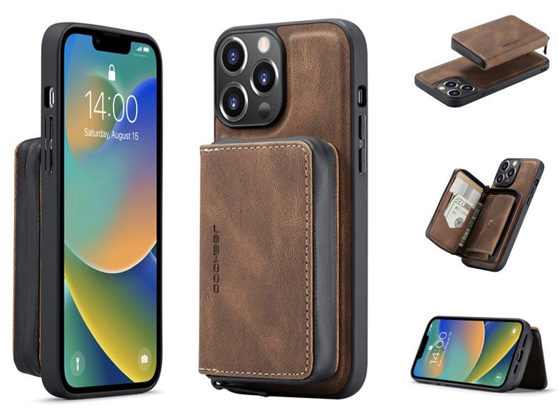 Magnetic Detachable Kickstand Wallet Case Cover for iPhone 14 Pro Max 6.7" Brown Carousel 1