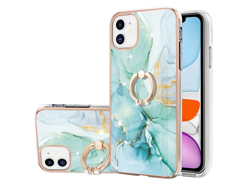 Finger Ring Kickstand Case Cover for iPhone 11 Marble Carousel 1
