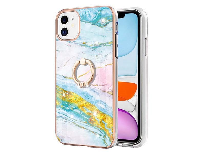 Finger Ring Kickstand Case Cover for iPhone 11 Marble Carousel 4