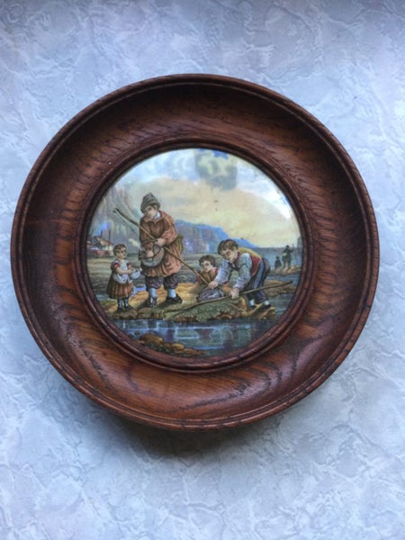 A GROUP OF FIVE ANTIQUE FRAMED PRATT POT LIDS Carousel 1