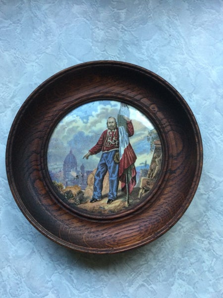 A GROUP OF FIVE ANTIQUE FRAMED PRATT POT LIDS Carousel 2