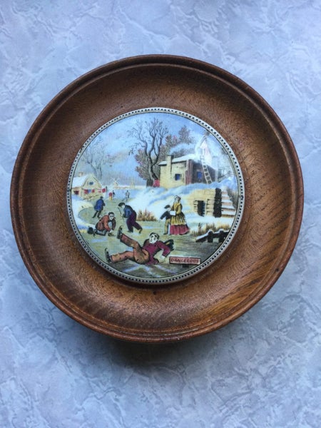 A GROUP OF FIVE ANTIQUE FRAMED PRATT POT LIDS Carousel 5
