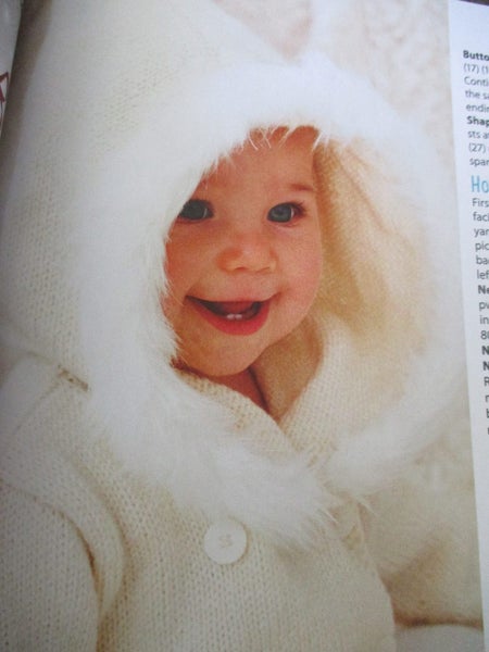 KNIT~ "Fur Trimmed & Fabulous~ Babies Hooded Jacket" knit for 0-12 month olds! Carousel 3